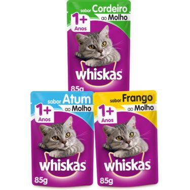 Imagem de Kit Whiskas Sachê Gatos Adultos  Frango + Atum + Cordeiro - 60 Unidades