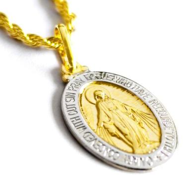 Imagem de Pingente Medalha Nossa Senhora Milagrosa Semijoia Banhada Ouro 18K - D