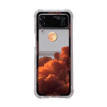 Imagem de Para samsung z flip 4 caso pôr do sol caso dobrável transparente para samsung galaxy z flip 3 5g zflip4 capa traseira macia à prova de choque, a, para samsung z flip 4