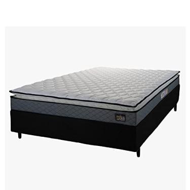 Imagem de Cama Box Casal Colchão Espuma D45 Pillow Top Strong 138x188x62cm Cinza/preto Hellen - Suporta até 150kg por pessoa