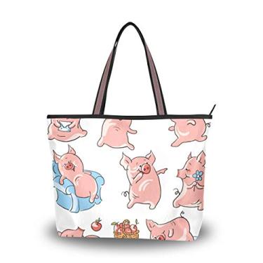 Imagem de Bolsa de ombro My Daily feminina divertida Cartoon Pigs bolsa de mão, Multi, Large