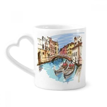 Imagem de Caneca de pintura de aquarela com paisagem de Veneza da Itália Caneca de café cerâmica copo de coração de vidro