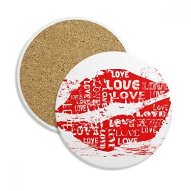 Imagem de Dia dos Namorados Lábios Vermelhos Caneca Coaster Cup Proteção de Mesa Pedra Absorvente