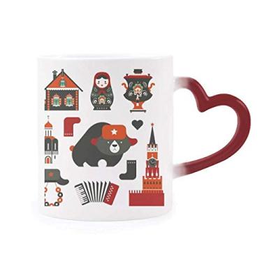Imagem de Bear Vodka Acordeão Boneca Rússia Caneca Sensível ao Calor Caneca de Grés Mudança de Cor Vermelha