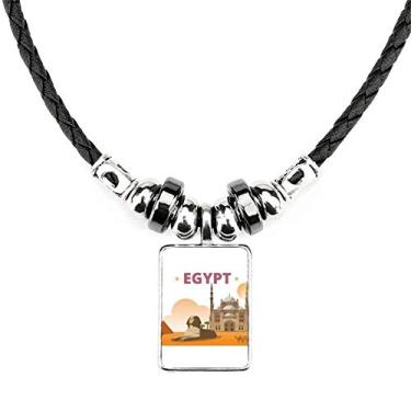 Imagem de DIYthinker Cidade pirâmide Esfinge Egito Colar Joias Torque Pingente de Corda de Couro