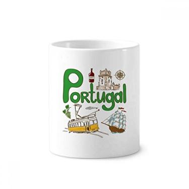 Imagem de Suporte para caneta de escova de dentes com estampa de marco nacional de Portugal com suporte de cerâmica