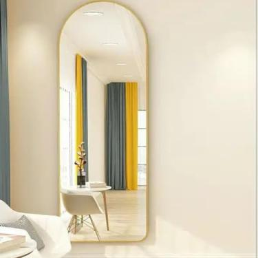 Imagem de Espelho Oval Chão Suporte Corpo Inteiro Dourado 100x30cm Luxo (Dourado)