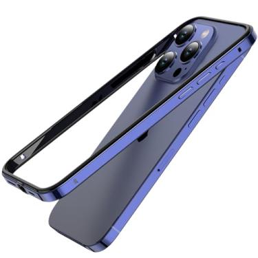 Imagem de Estrutura de metal de alumínio leve para iPhone 12 13 14 Plus 15 Pro Max Titanium Bumper Case Híbrido Siliicone Acessórios traseiros, azul BK Ping, para iPhone 12