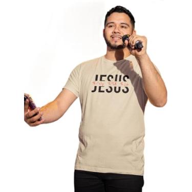 Imagem de Camiseta Masculina Estampa Jesus Manga Curta Confortável Estilosa Modelo Casual (M, Off White)