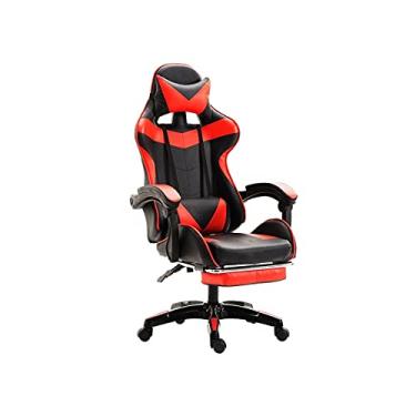 Imagem de Cadeira de jogos de computador cadeira executiva de escritório cadeira de jogos de couro cadeiras de mesa banquetas cadeira ergonômica com apoio para os pés e apoio de braço fixo vermelho