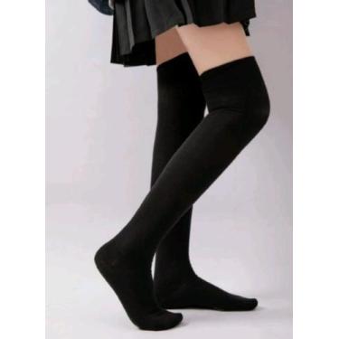 Imagem de 1 Par Meia 5/8 Cano Alto 75 CM Adulto N 35 a 42 Preta Feminina Masculi