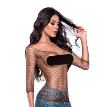 Imagem de Cropped Arrastão Strass Manga Longa Blusinha com Brilhos - Y.Lingerie,