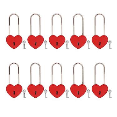 Imagem de VeYocilk 10 peças cadeado vermelho em forma de coração cadeado bonito com chave para caixa de joias, diário, bolsa, bolsa de maquiagem (com chave)