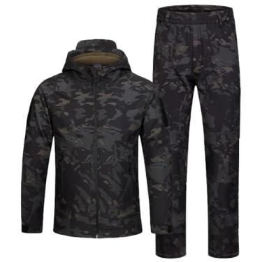 Imagem de QIYUANT Roupas táticas para crianças conjuntos de casaco e calças Softshell forro polar Airsoft militar camuflagem inverno combate caça caminhadas campismo para menino menina, Preto CP / casaco +
