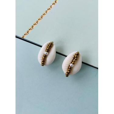 Imagem de Brincos de Búzios Folheados a Ouro Búzios Verdadeiros com miçangas dou