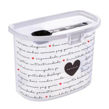 Imagem de Porta Açúcar com Colher e Tampa Travas Plástico Estampa Corações Pote 