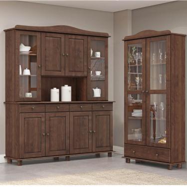 Imagem de Conjunto Cozinha: Cristaleira 8 Portas 4 Gavetas e Armário 2 Portas 1 Gaveta Rubi Café Madeira Pinus - Finestra