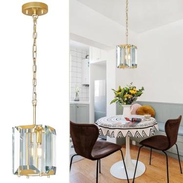 Imagem de BBLLWJ Lustre De Cristal Moderno Dourado, Retangular, Estilo Fazenda, Luminária Pendente, Semi-Embutida, Para Teto, Quarto, Sala Jantar, Cozinha, Ilha, Estar, Hall Entrada, Corredor (1 Luz)