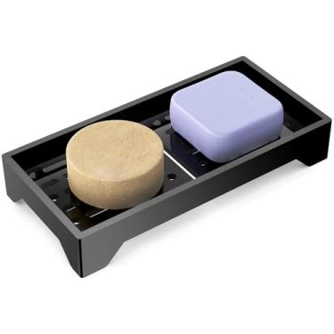 Imagem de NiHome Saboneteira Retangular De Acrílico Preto Nihome, Suporte Durável Para Banheiro E Cozinha, Design Com Fenda Sabonetes Secos, Fácil Limpar