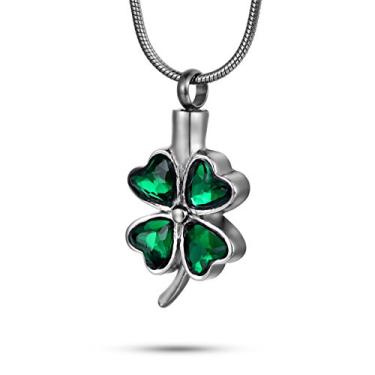 Imagem de FCZDQ Cremação Keepsakes Joia Lucky Colar de quatro folhas de trevo urna para Ashes Memorial Jewelry com kit de enchimento