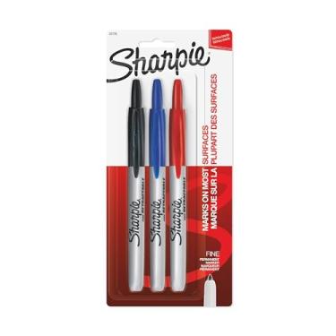 Imagem de Sharpie Marcadores permanentes retráteis, ponta fina, cores sortidas, 3 unidades