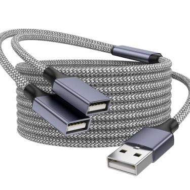 Imagem de POHFP Divisor USB 2 em 1 de 9 m, cabo de extensão macho para 2 fêmeas, divisor USB Y suporta carregamento e transferência de dados para impressora/teclado/pen drive/PlayStation/laptop/LED etc. (cinza)