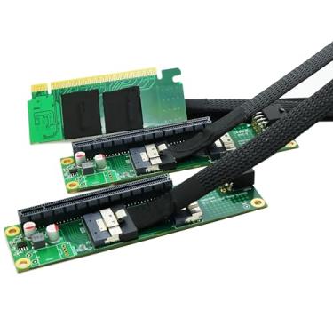 Imagem de Sintech Placa de expansão PCI-e 4.0 16X para 2 portas PCIe 8X/16X, bifurcação PCIe x16 para x8x8 com cabo SlimSAS 8I 60 cm