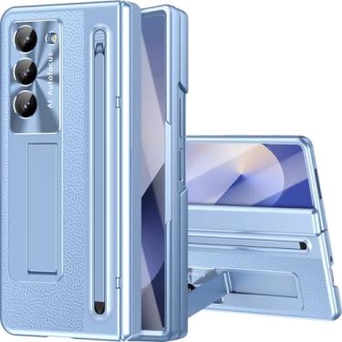 Imagem de NINKI Capa para Samsung Galaxy Z Fold 6 com suporte para caneta S e S Pen, suporte e protetor de tela frontal dobradiça galvanoplastia capa de telefone de couro fosco para capa Z Fold 6 com suporte e