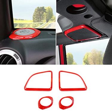Imagem de Jimen Compatível com Jeep Wrangler JK JKU 2015-2018, 4 peças, alto-falante pilar e tampa de alto-falante no teto acessórios de acabamento interior (vermelho)
