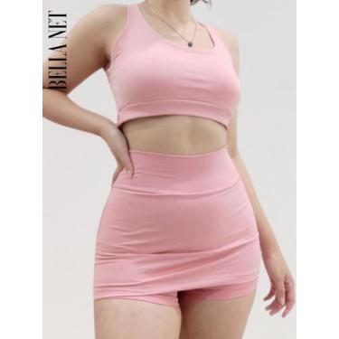 Imagem de Conjunto Feminino Para Academia Top + Short Saia Tapa Bumbum Blusinha 