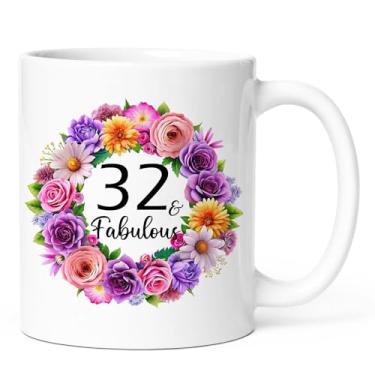 Imagem de KOXAME 32 presentes fabulosos para mulheres, ideias de aniversário de 32 anos, ideias de presente de 32 anos para mãe, avó, tia, irmã, amiga, caneca de café de 325 ml (32)