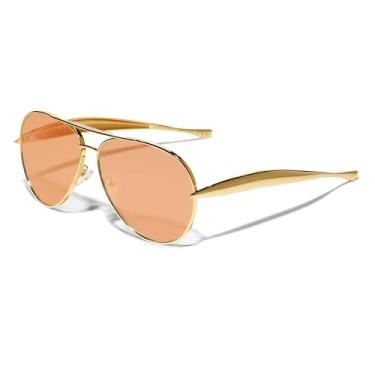 Imagem de GUVIVI Óculos de sol aviador retrô dourado para mulheres e homens, óculos de sol aviadores de metal grandes anos 70 2025, Armação dourada - Lente laranja, Oversize