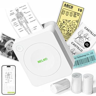 Imagem de Nelko Impressora de adesivos, PM230 Print Pod Mini Bluetooth Portabel Maker de adesivos com 3 rolos de papel, mini impressora de cápsulas de impressão com vários modelos para telefone e tablet, para