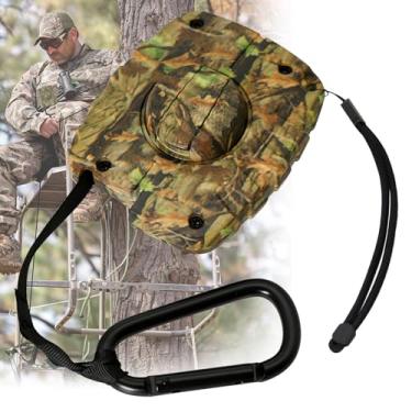 Imagem de Grua de arco retrátil camuflada com corda - arco de 30 pés e guincho de engrenagem com clipe para caça de veados, talha de engrenagem Treestand com corda de arco e alça de manivela, sela de camuflagem