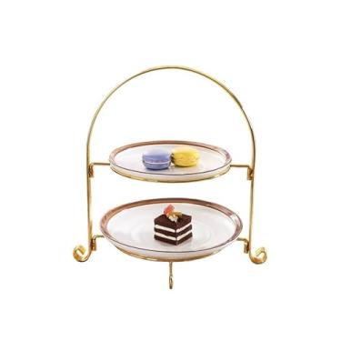 Imagem de Suporte de bolo de sobremesa suporte de cupcake de duas camadas suporte de bolo sala de estar bandeja de doces criativa prateleira utensílios de cozinha para festa prato de bolo doces cupcake