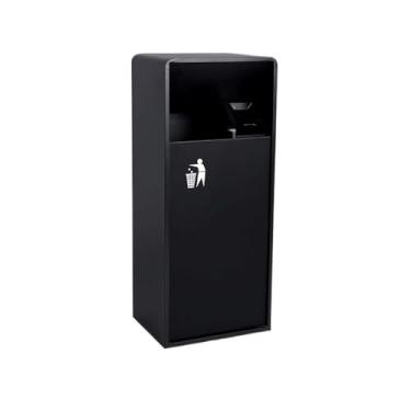 Imagem de Cesto de lixo externo 19L/40L Cesto de lixo de metal quadrado preto com abertura lateral, cesto de lixo comercial moderno (com cinzeiro) balde de armazenamento de lixo (grande)