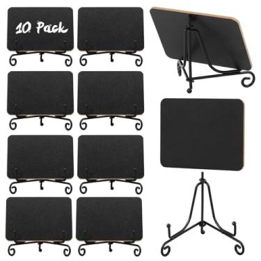 Imagem de 10 placas de madeira para lousa de madeira, para etiquetas de alimentos, para buffet de festa, com suporte de ferro, quadro de giz versátil de dupla face, placa de giz de casamento com etiqueta de