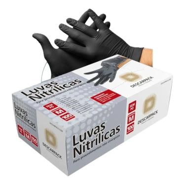 Imagem de Luva Descartável Nitrílica Sem Pó Preta M - 100Un Descarpack