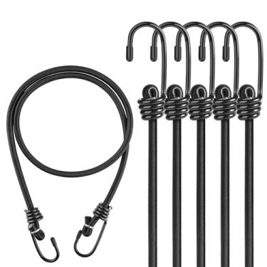 Imagem de Kshineni Cordões elásticos de 45,7 cm com ganchos, 6 peças de tiras elásticas resistentes ao ar livre para bagagem, acampamento, lonas, bicicletário, caiaque (preto)