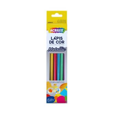Imagem de Lápis de Cor, Acrilex, Sextavado, 6 Cores, Metálico
