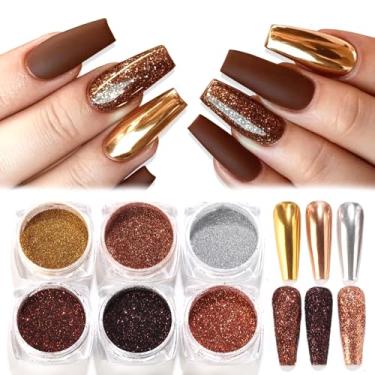 Imagem de SUTOKAKA Pó cromado para unhas metálicas, efeito espelhado, pó, champanhe, dourado, holográfico, purpurina, pigmento reflexivo para esmalte de gel DIY, artesanato em resina