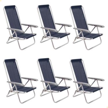 Imagem de Kit 06 Cadeiras de Praia Reclin. Tramontina Bali Baixa Alumínio c/ Assento Azul Escuro 92900106