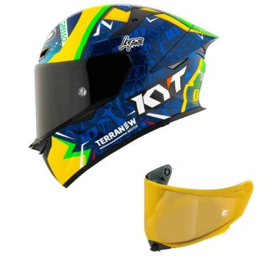 Imagem de Capacete KYT TT Revo Diogo Moreira 2024 Azul e Amarelo Mais Viseira Dourada