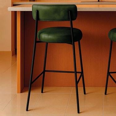 Imagem de Banqueta Cozinha Média Com Encosto Industrial Preto Londres Pu Verde D03 - D'rossi