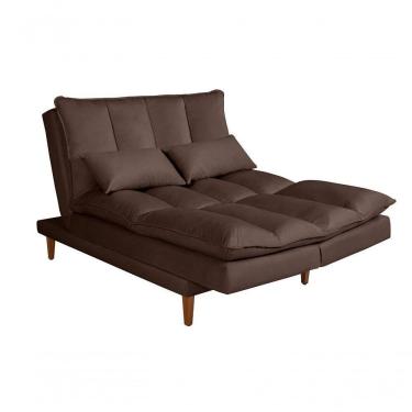 Imagem de Sofá Cama Vancouver 3 Lugares Império Reclinável Casal Pés Madeira Suede Marrom 379