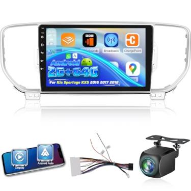 Imagem de Volxcereo Rádio de carro para Kia Sportage KX5 2016 2017 2018, [2+64] tela sensível ao toque estéreo de 9 polegadas com Carplay e Android Auto, WiFi, Bluetooth, SWC, FM/RDS, link espelhado, GPS