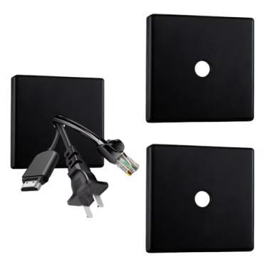 Imagem de UFURMATE 2 peças de placas de cobertura de plástico quadradas, placas de cabo autoadesivo de 1 gangue para rede de TV/alto-falantes (preto, 12 mm)