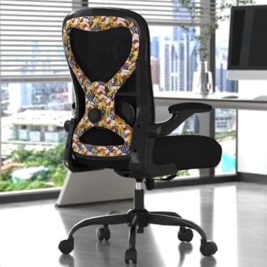 Imagem de CASASIO Cadeira de escritório com suporte lombar ergonômico, almofada de assento extragrossa, braços dobráveis, encosto de malha respirável, cadeira de trabalho de computador para escritório em casa