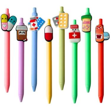Imagem de Canetas de farmácia 8 peças para farmacêuticos; linda tinta preta para técnico de farmácia, seringa, assistente de semana de enfermeira, escritório, suprimentos essenciais, acessórios, agradecimento