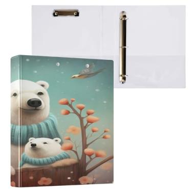 Imagem de Wassud Fichário de 3 anéis, fichário de 3 cm com clipe antiderrapante, urso polar fofo, pacote com 2, fichário decorativo tamanho carta para escritório em casa